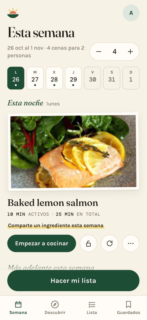 Las cenas de esta semana en la app Simmerset en un móvil