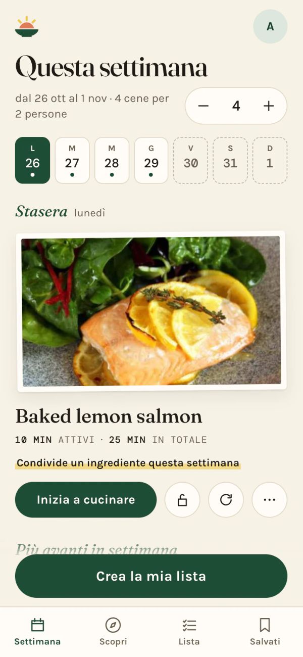 Le cene di questa settimana nell'app Simmerset su un telefono